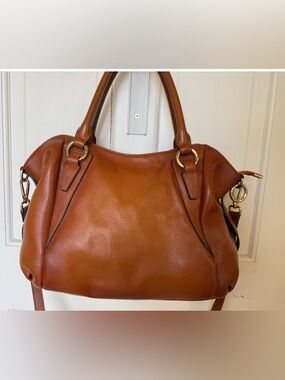 LIKE NEW Vicenzo Leather Caramel Satchel Tote Handbag Purse Crossbody